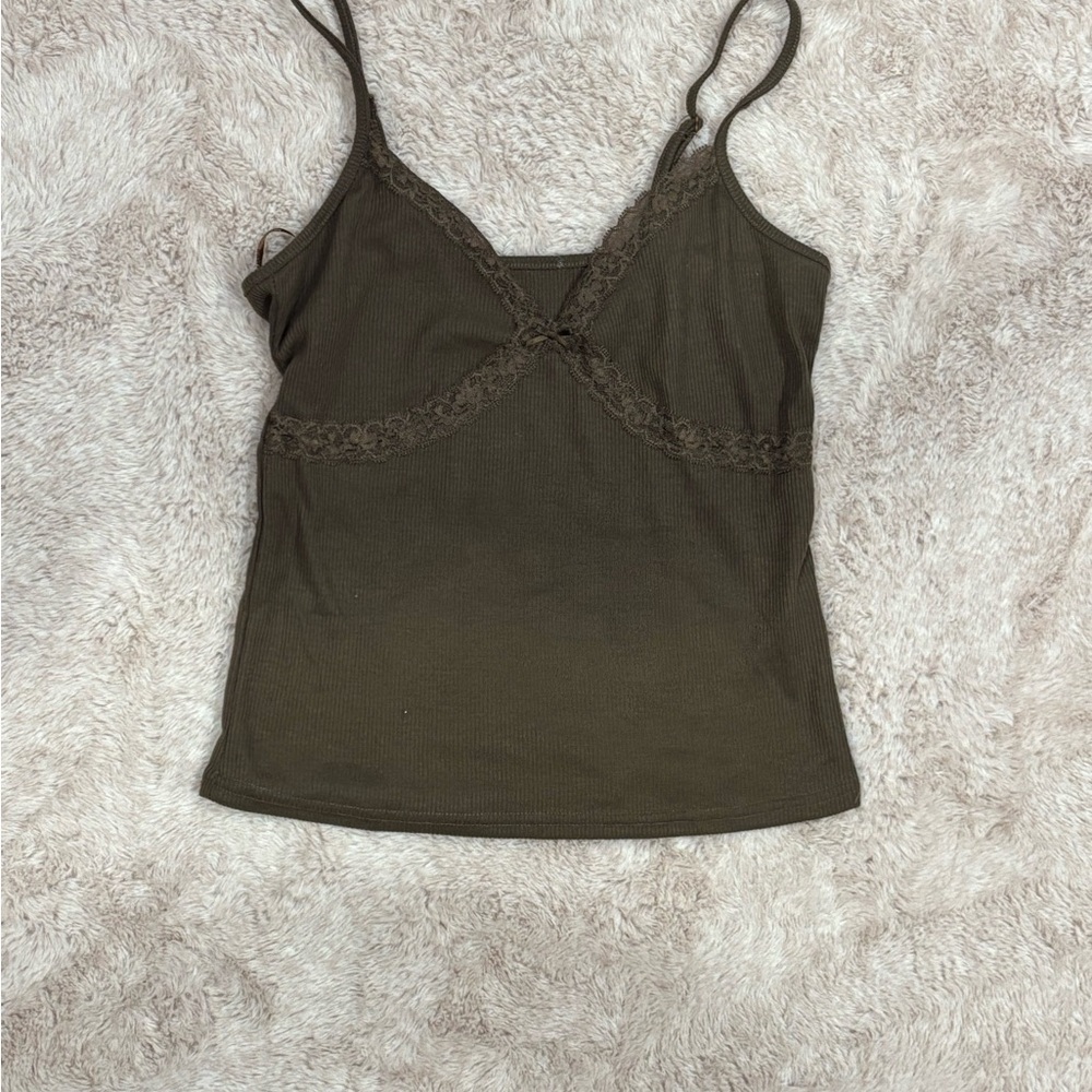 Elegant Brown Lace Trim Cami Top - Ross